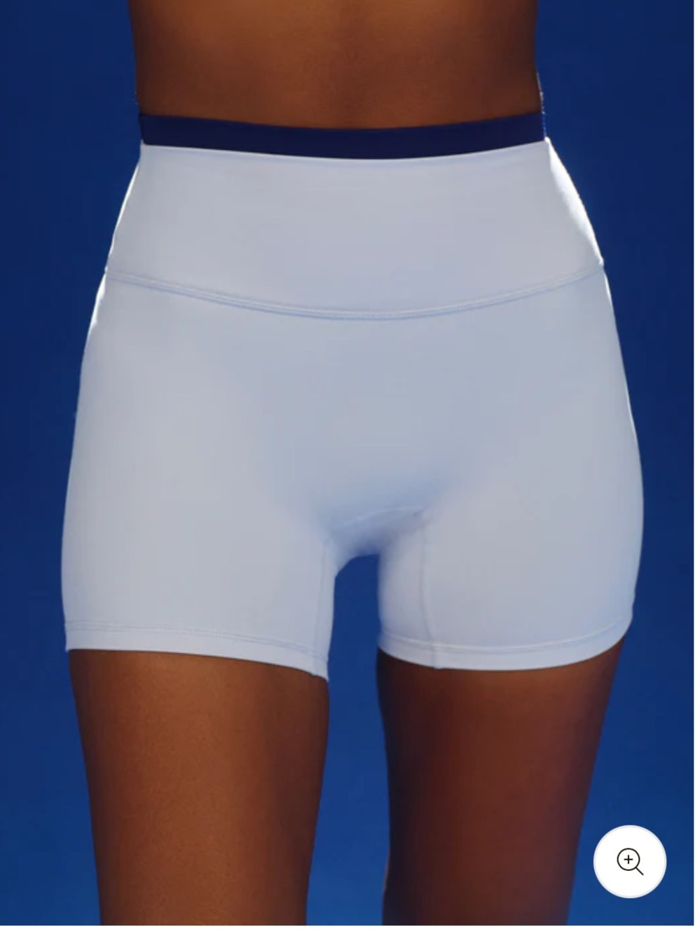 NWT SET Active High-Waist Pale Blue Performance Shorts with Navy Waistband